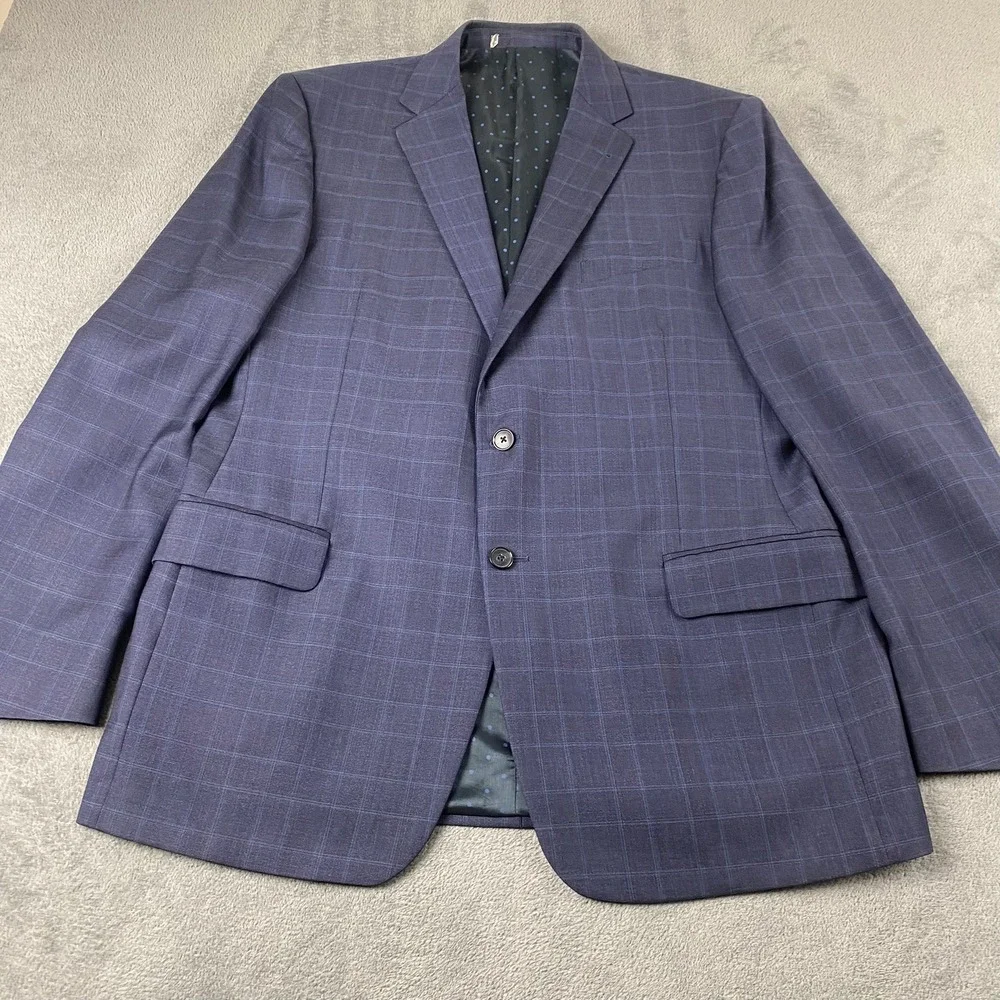 Joseph Abboud 44L/35R Suit Blue Windowpane Reda Super 130s Wool Union USA Made